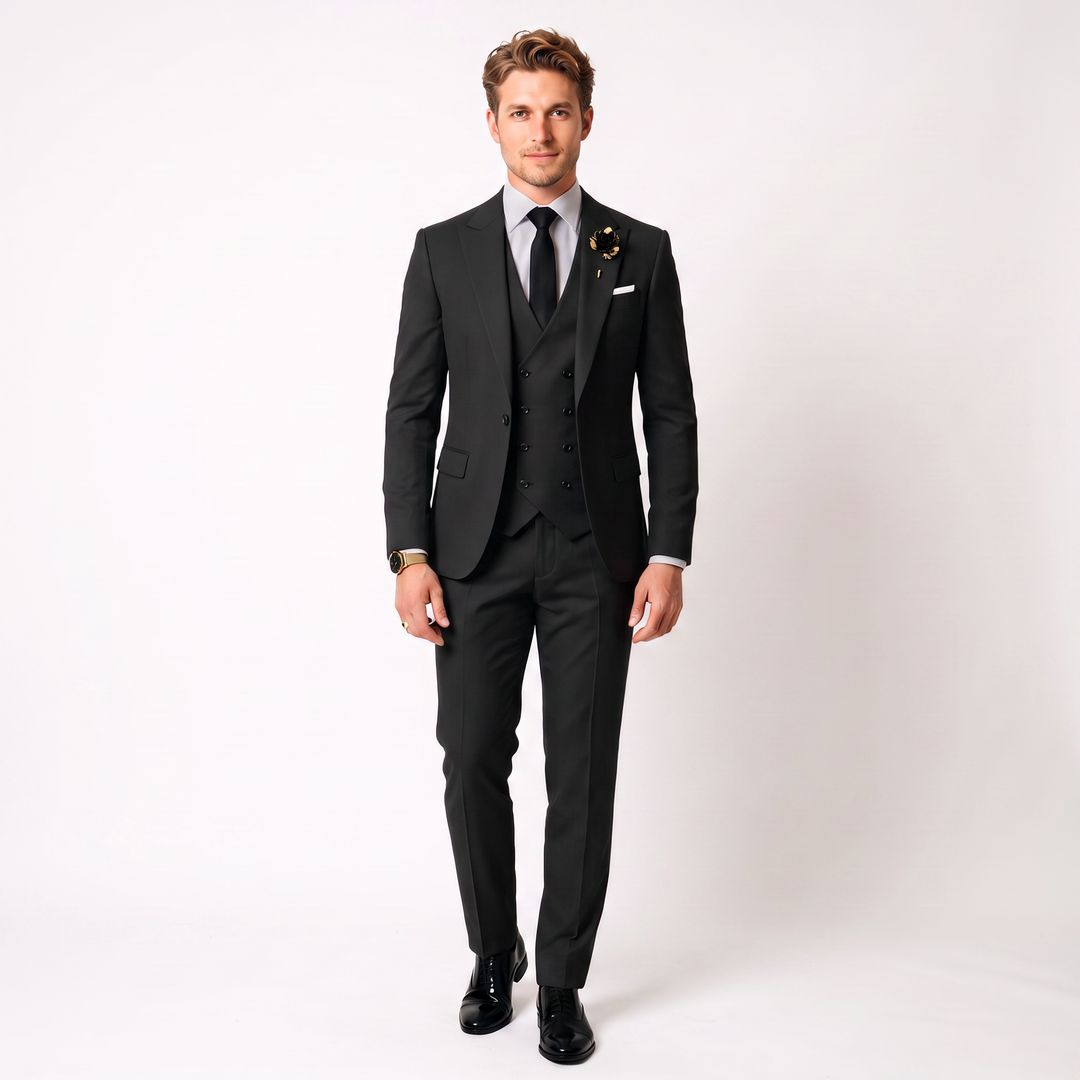 Menseventwear 3 Piece Mens Suit Slim Fit Solid Peak Lapel Suit (Blazer + Vest + Pants) Mens Event Wear