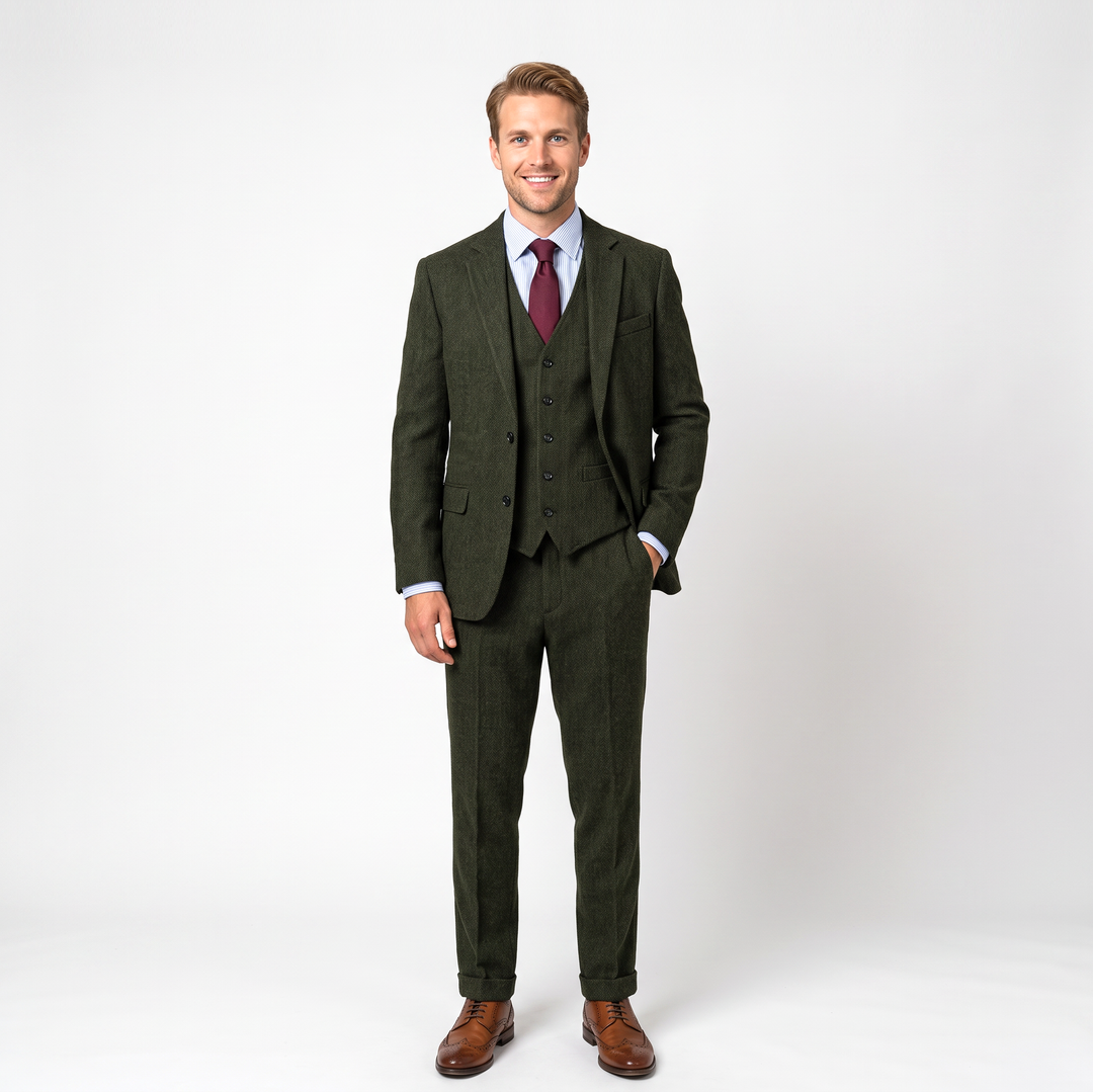 Menseventwear 3 Pieces Classic Men's Herringbone Notch Lapel Suits (Blazer+Vest+Pants) Mens Event Wear
