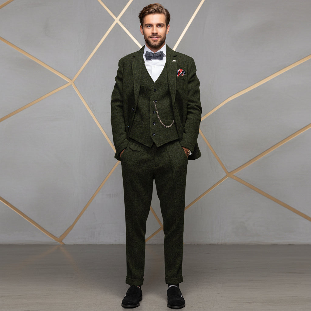 Menseventwear 3 Pieces Classic Mens Suit Herringbone Notch Lapel Blazer (Blazer+vest+Pants) mens event wear