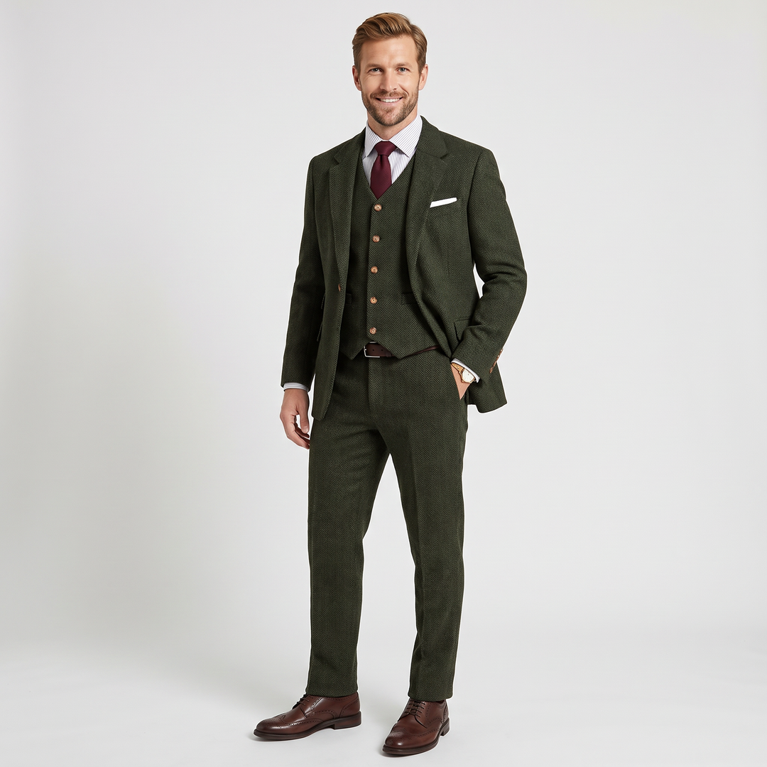 Menseventwear 3 Pieces Men's Suit Classic Herringbone Notch Lapel Tuxedos (Blazer+Vest+Pants) Mens Event Wear