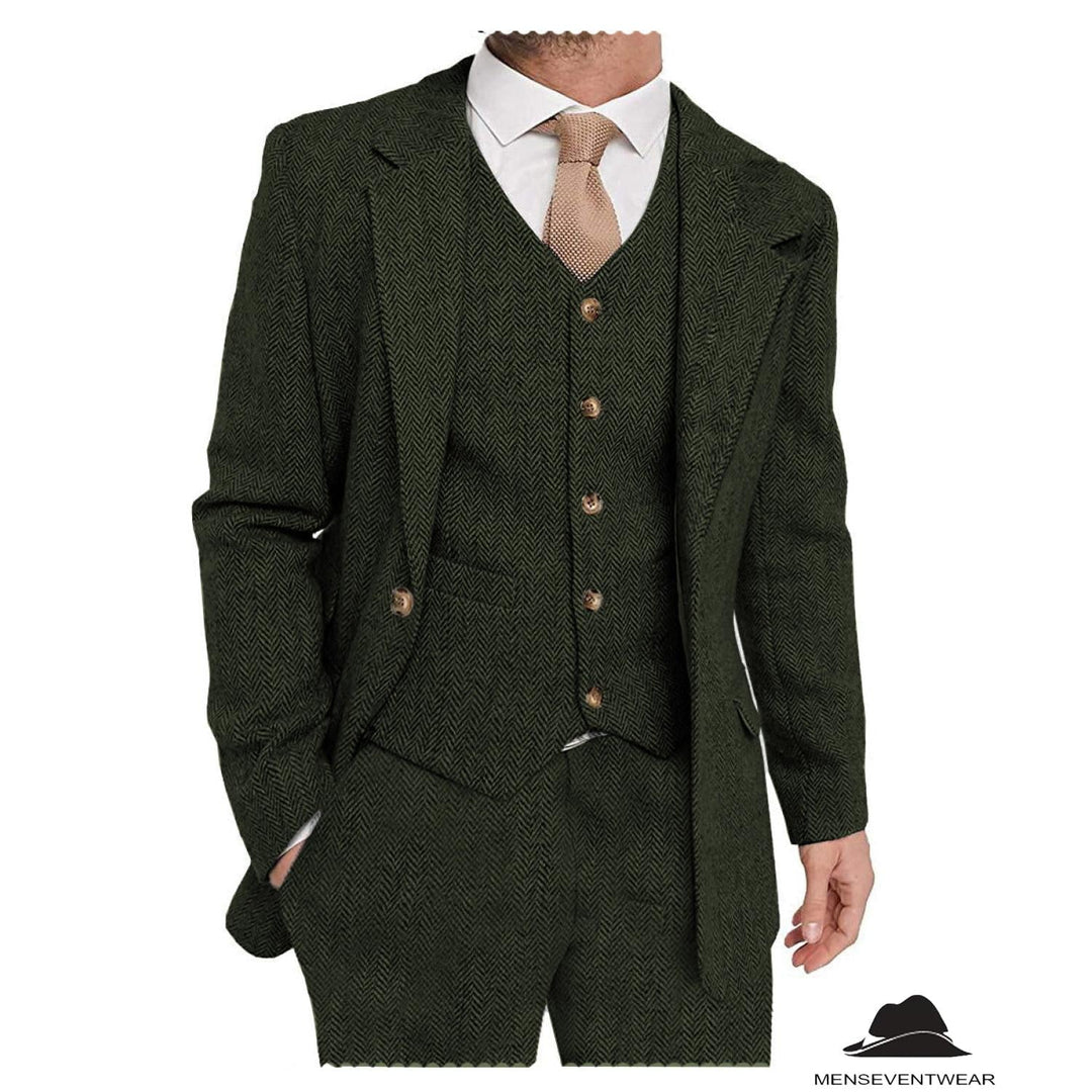 Menseventwear 3 Pieces Mens Suit Classic Herringbone Notch Lapel Tuxedos (Blazer+vest+Pants) mens event wear