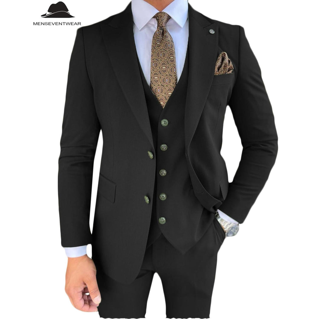 Menseventwear 3 Pieces Mens Suit Slim Fit Solid Peak Lapel Tuxedos Groomsmen (Blazer+vest+Pants) mens event wear