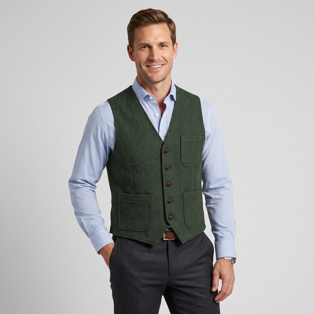 Menseventwear Casual Men's Classic Slim Fit Herringbone V Neck Waistcoat Mens Event Wear