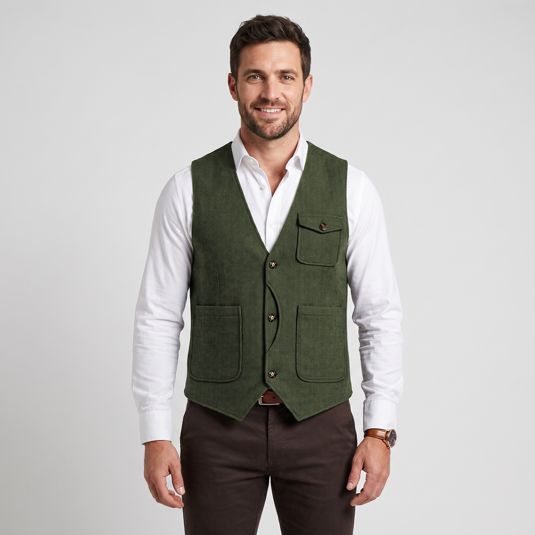 Menseventwear Casual Men's Classic Tweed Herringbone V Neck Waistcoat Mens Event Wear