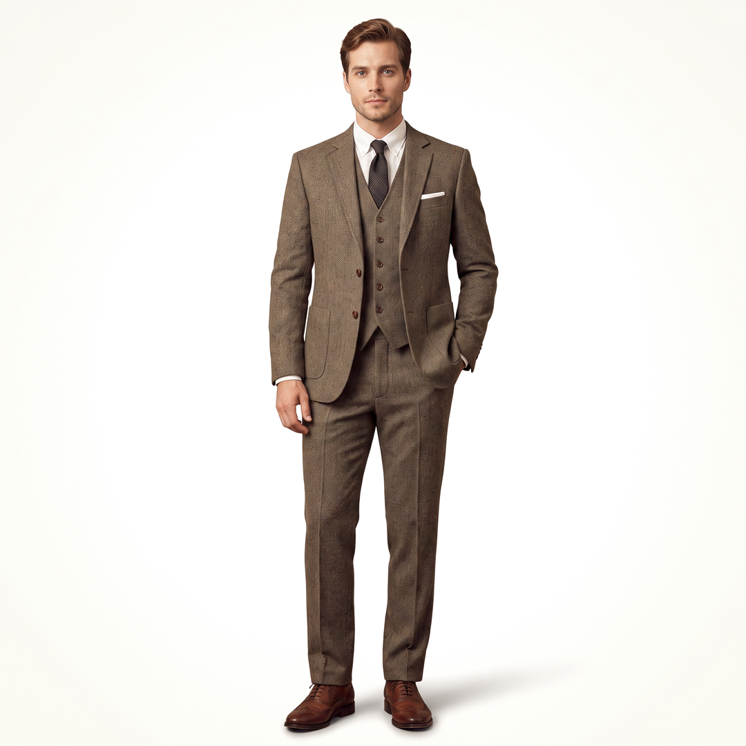Menseventwear Casual Men's Suit 3 Pieces Classic Tweed Notch Lapel Tuxedos (Blazer+vest+Pants) Mens Event Wear
