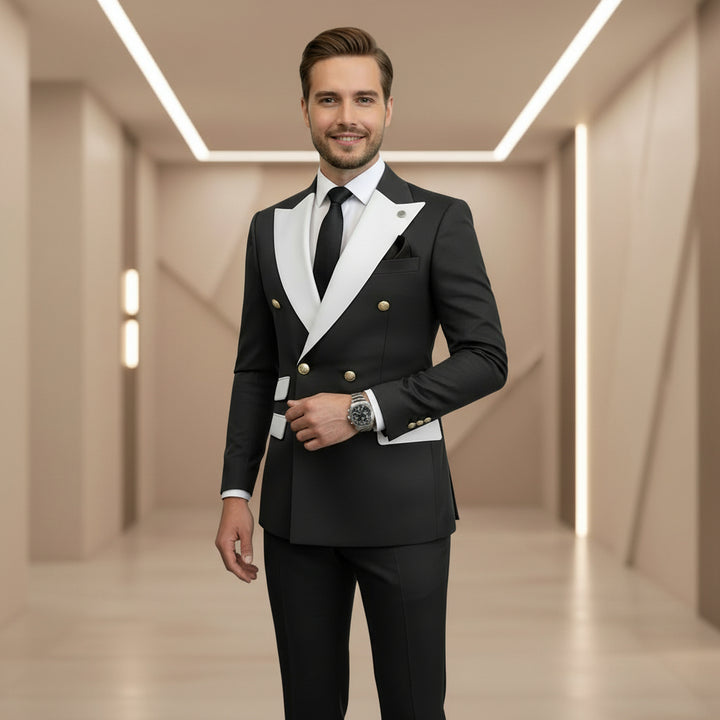 Menseventwear Casual Men's Suit Slim Fit Double Breasted 2 Piece Business Tuxedos (Blazer+Pants) mens event wear