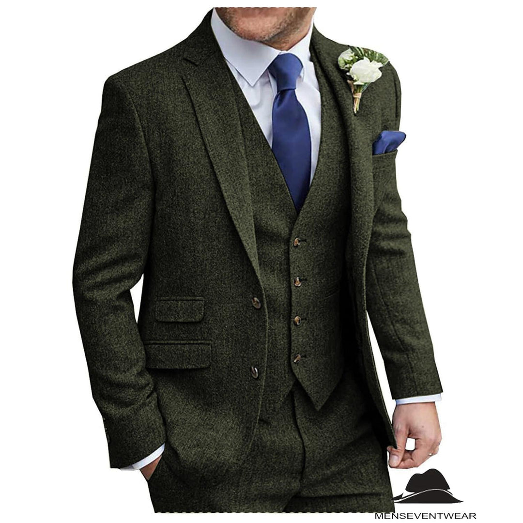 Menseventwear Classic 3 Pieces Mens Suit Herringbone Tweed Notch Lapel Tuxedos for Wedding (Blazer+vest+Pants) mens event wear