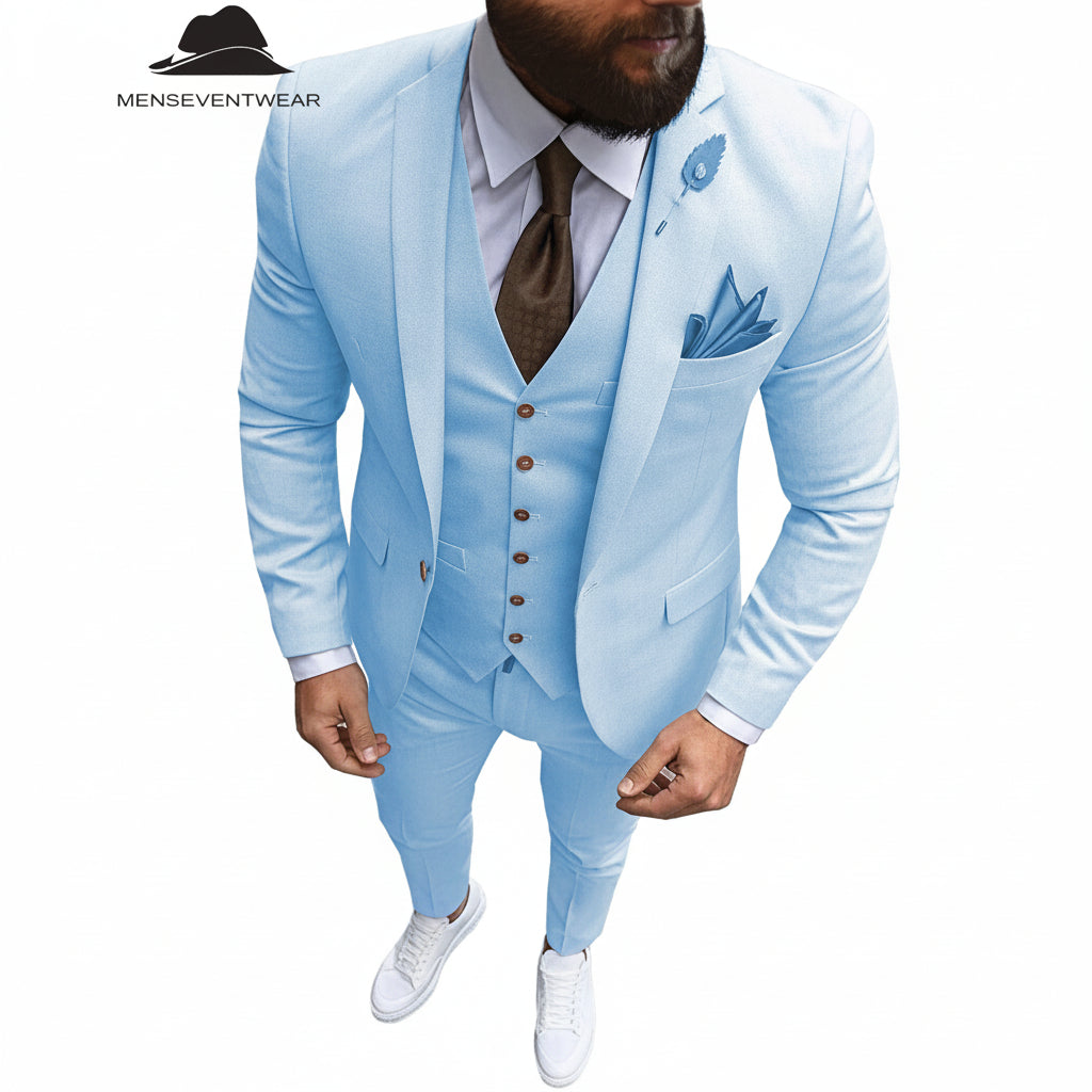 Menseventwear Fashion 3 Pieces Mens Suit Flat Notch Lapel Tuxedos (Blazer+vest+Pants) mens event wear