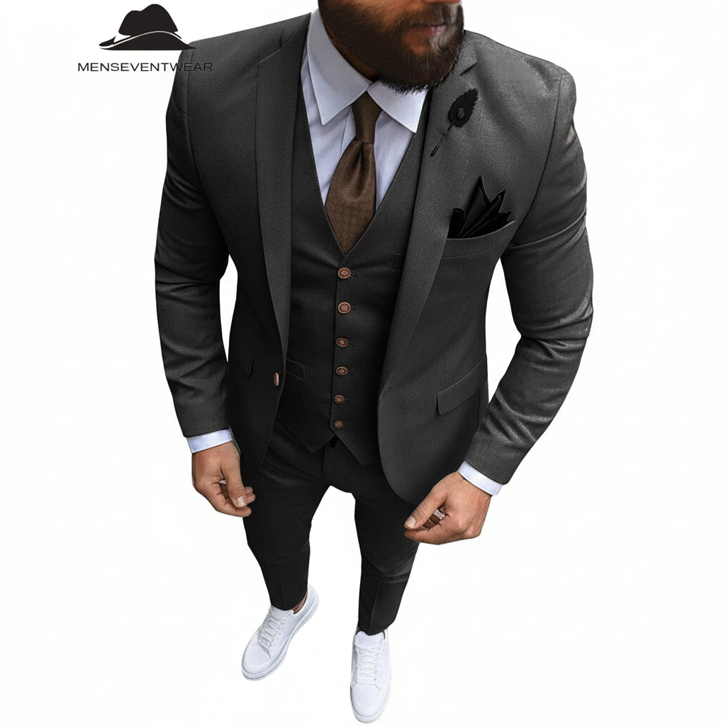 Menseventwear Fashion 3 Pieces Mens Suit Flat Notch Lapel Tuxedos (Blazer+vest+Pants) mens event wear