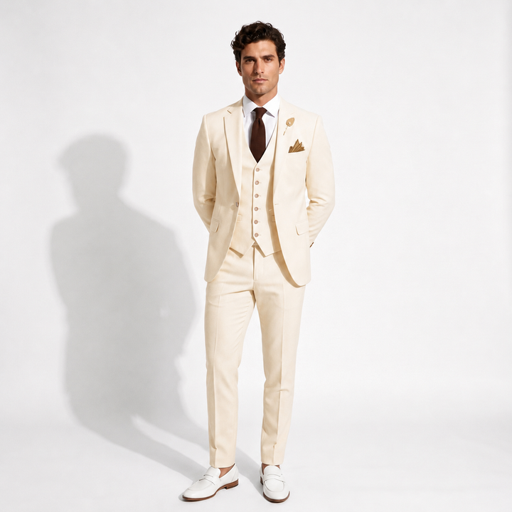 Menseventwear Fashion 3 Pieces Mens Suit Flat Notch Lapel Tuxedos (Blazer+vest+Pants) Mens Event Wear