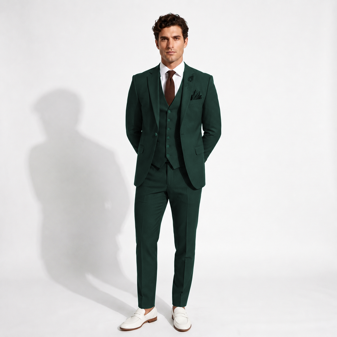 Menseventwear Fashion 3 Pieces Mens Suit Flat Notch Lapel Tuxedos (Blazer+vest+Pants) Mens Event Wear