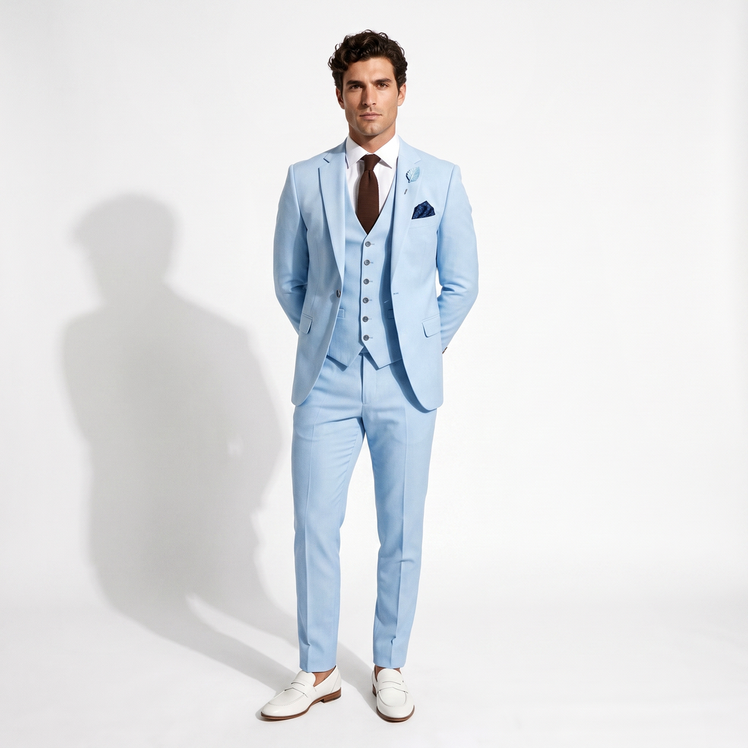 Menseventwear Fashion 3 Pieces Mens Suit Flat Notch Lapel Tuxedos (Blazer+vest+Pants) Mens Event Wear
