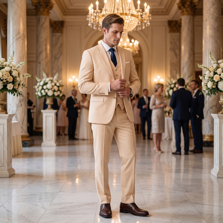 Menseventwear Fashion 3 Pieces Mens Suit Flat Notch Lapel Tuxedos (Blazer+vest+Pants) Mens Event Wear