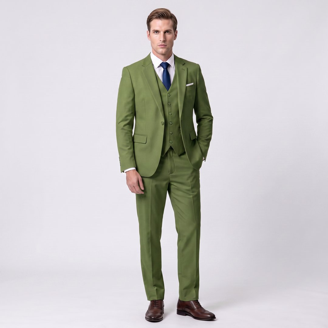Menseventwear Fashion 3 Pieces Mens Suit Flat Notch Lapel Tuxedos (Blazer+vest+Pants) Mens Event Wear