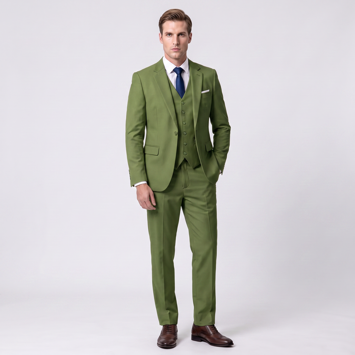 Menseventwear Fashion 3 Pieces Mens Suit Flat Notch Lapel Tuxedos (Blazer+vest+Pants) Mens Event Wear