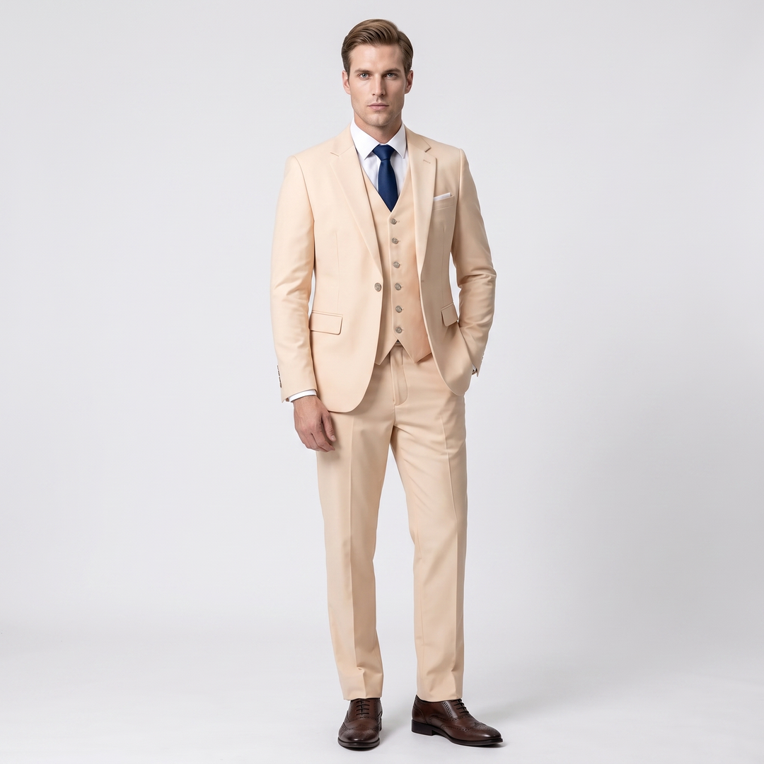 Menseventwear Fashion 3 Pieces Mens Suit Flat Notch Lapel Tuxedos (Blazer+vest+Pants) Mens Event Wear