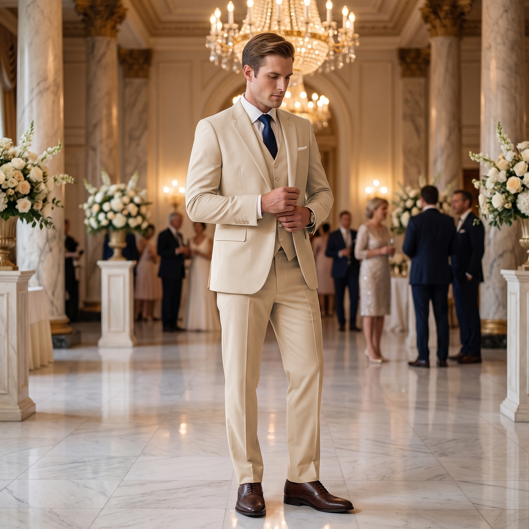 Menseventwear Fashion 3 Pieces Mens Suit Flat Notch Lapel Tuxedos (Blazer+vest+Pants) Mens Event Wear