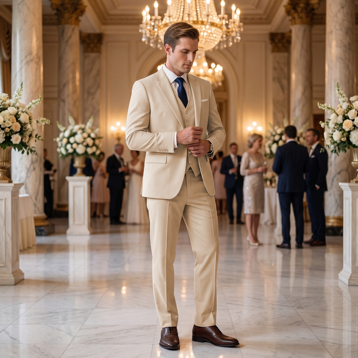 Menseventwear Fashion 3 Pieces Mens Suit Flat Notch Lapel Tuxedos (Blazer+vest+Pants) Mens Event Wear