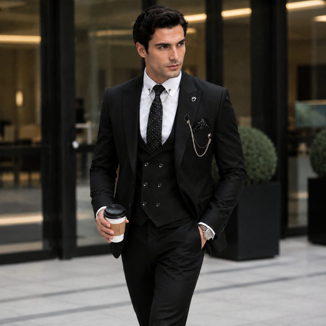 Menseventwear Fashion 3 Pieces Mens Suit Peak Lapel Tuxedos For Wedding (Blazer+vest+Pants) Mens Event Wear