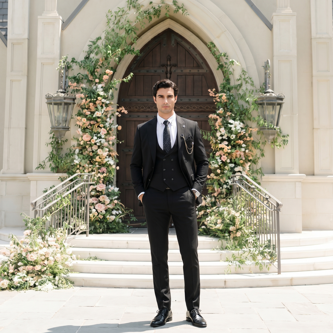 Menseventwear Fashion 3 Pieces Mens Suit Peak Lapel Tuxedos For Wedding (Blazer+vest+Pants) Mens Event Wear