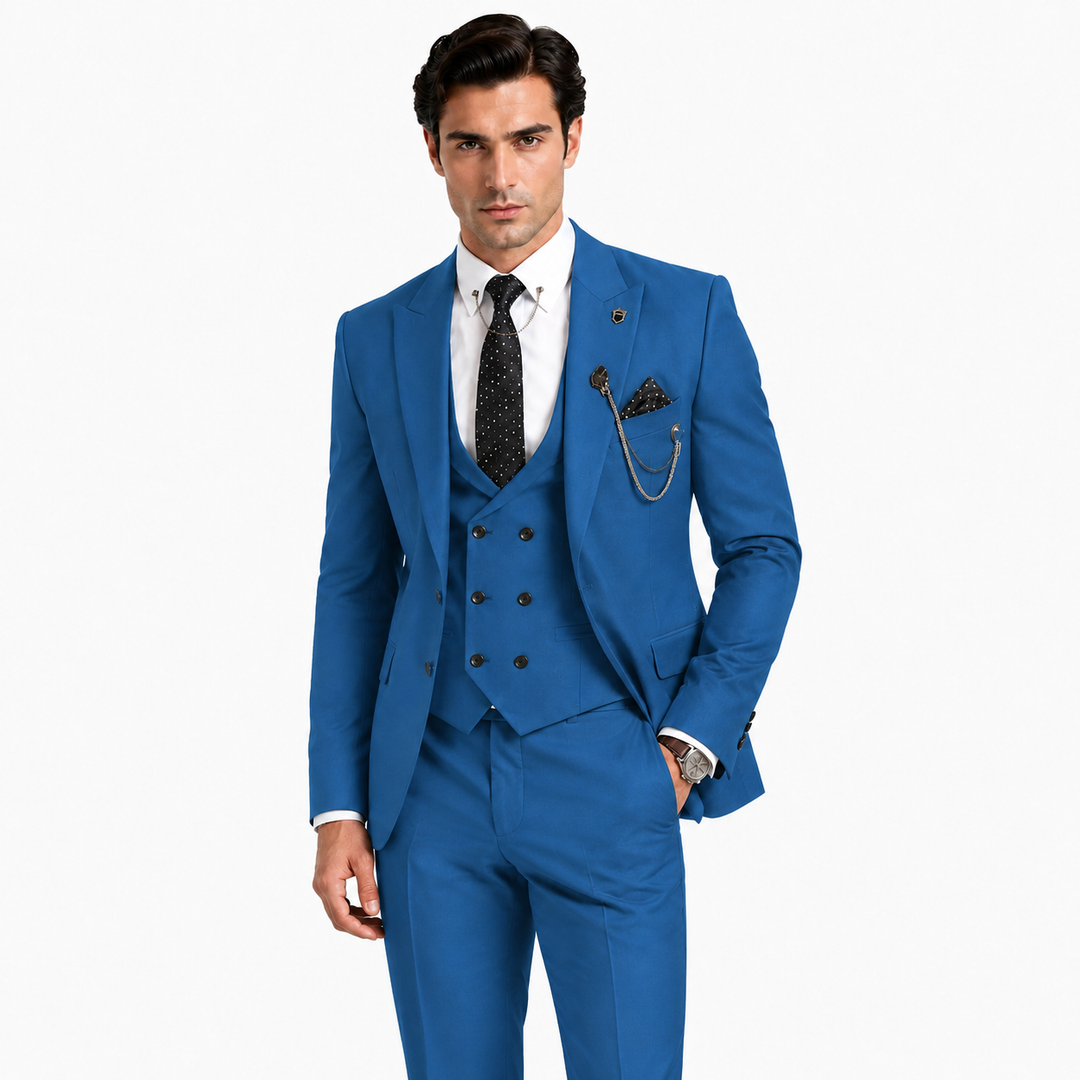 Menseventwear Fashion 3 Pieces Mens Suit Peak Lapel Tuxedos For Wedding (Blazer+vest+Pants) Mens Event Wear