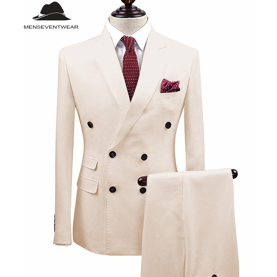 Menseventwear Formal 2 Pieces Mens Suit Double Breasted Flat Notch Lapel Tuxedos (Blazer+Pants) mens event wear