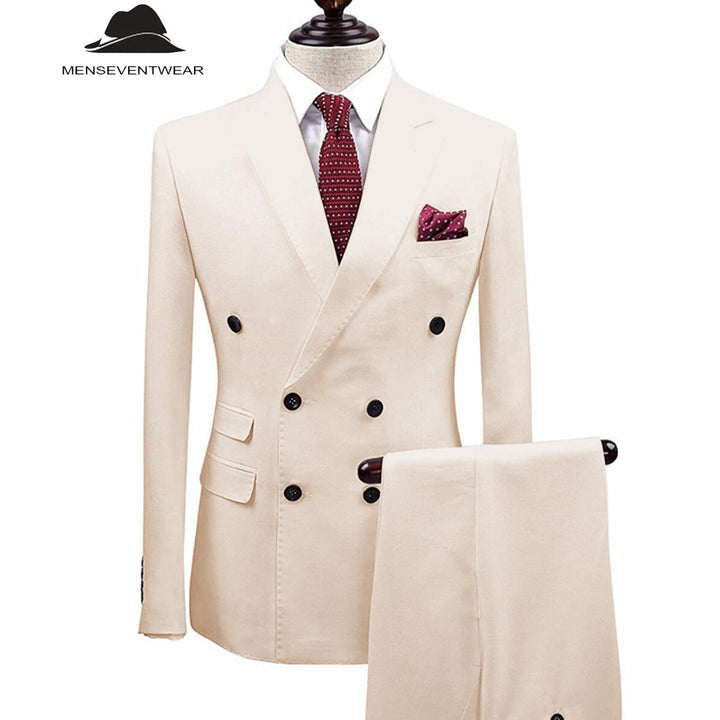 Menseventwear Formal 2 Pieces Mens Suit Double Breasted Flat Notch Lapel Tuxedos (Blazer+Pants) mens event wear