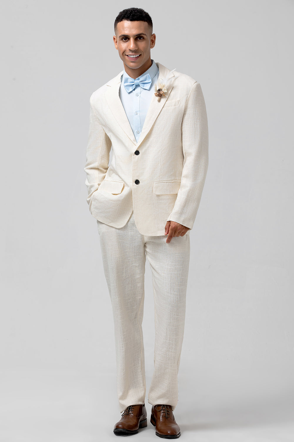 Menseventwear Formal 2 Pieces Mens Suit Flat Linen Peak Lapel Suit (Blazer + Pants) mens event wear