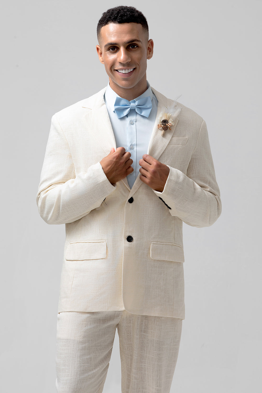 Menseventwear Formal 2 Pieces Mens Suit Flat Linen Peak Lapel Suit (Blazer + Pants) mens event wear