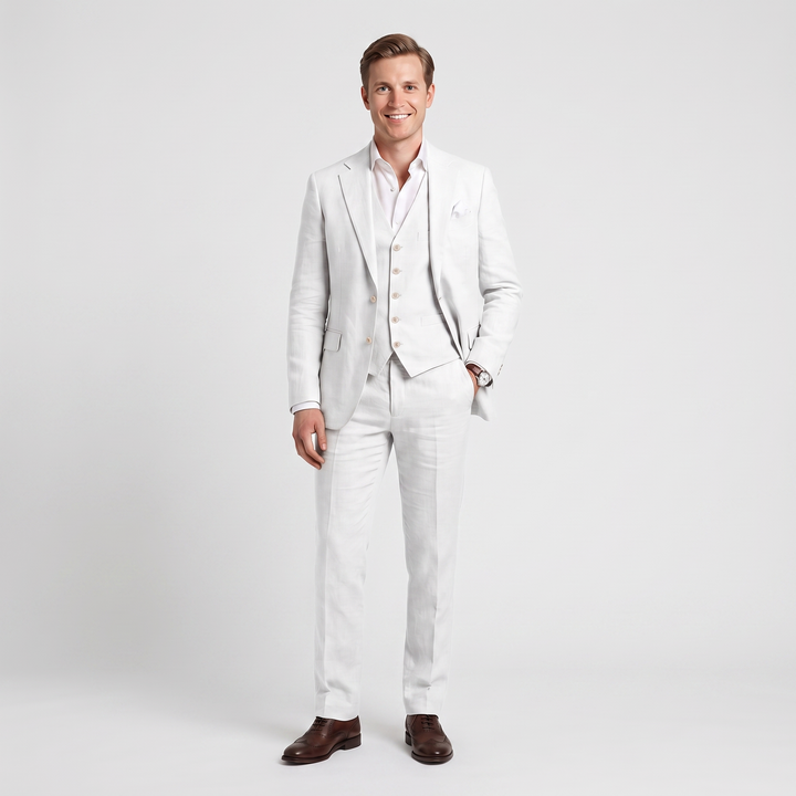 Menseventwear Formal 3 Pieces Men’s Suit Flat Linen Notch Lapel Suit (Blazer+Vest+Pants) Mens Event Wear