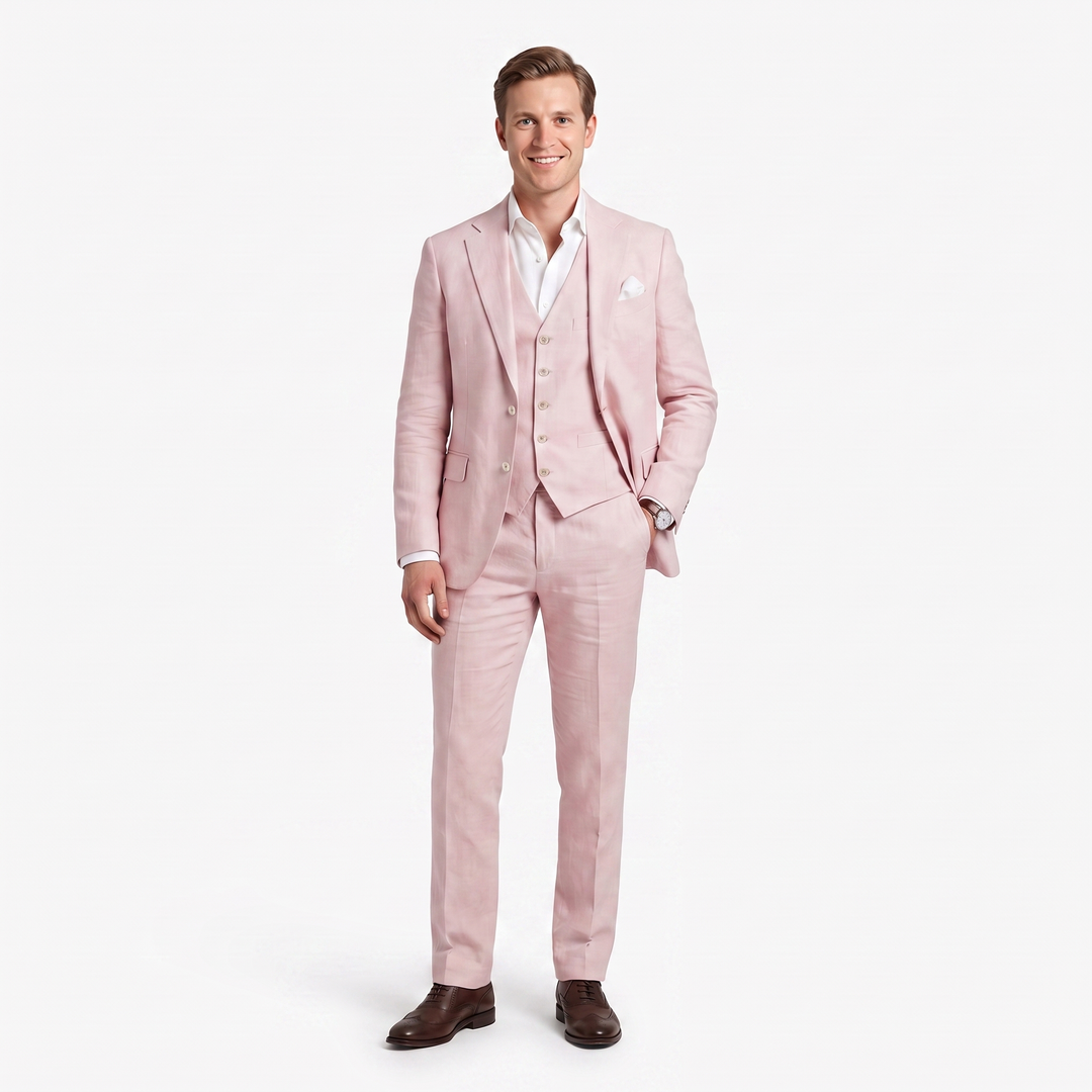Menseventwear Formal 3 Pieces Men’s Suit Flat Linen Notch Lapel Suit (Blazer+Vest+Pants) Mens Event Wear