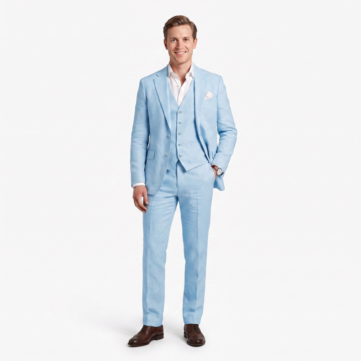 Menseventwear Formal 3 Pieces Men’s Suit Flat Linen Notch Lapel Suit (Blazer+Vest+Pants) Mens Event Wear