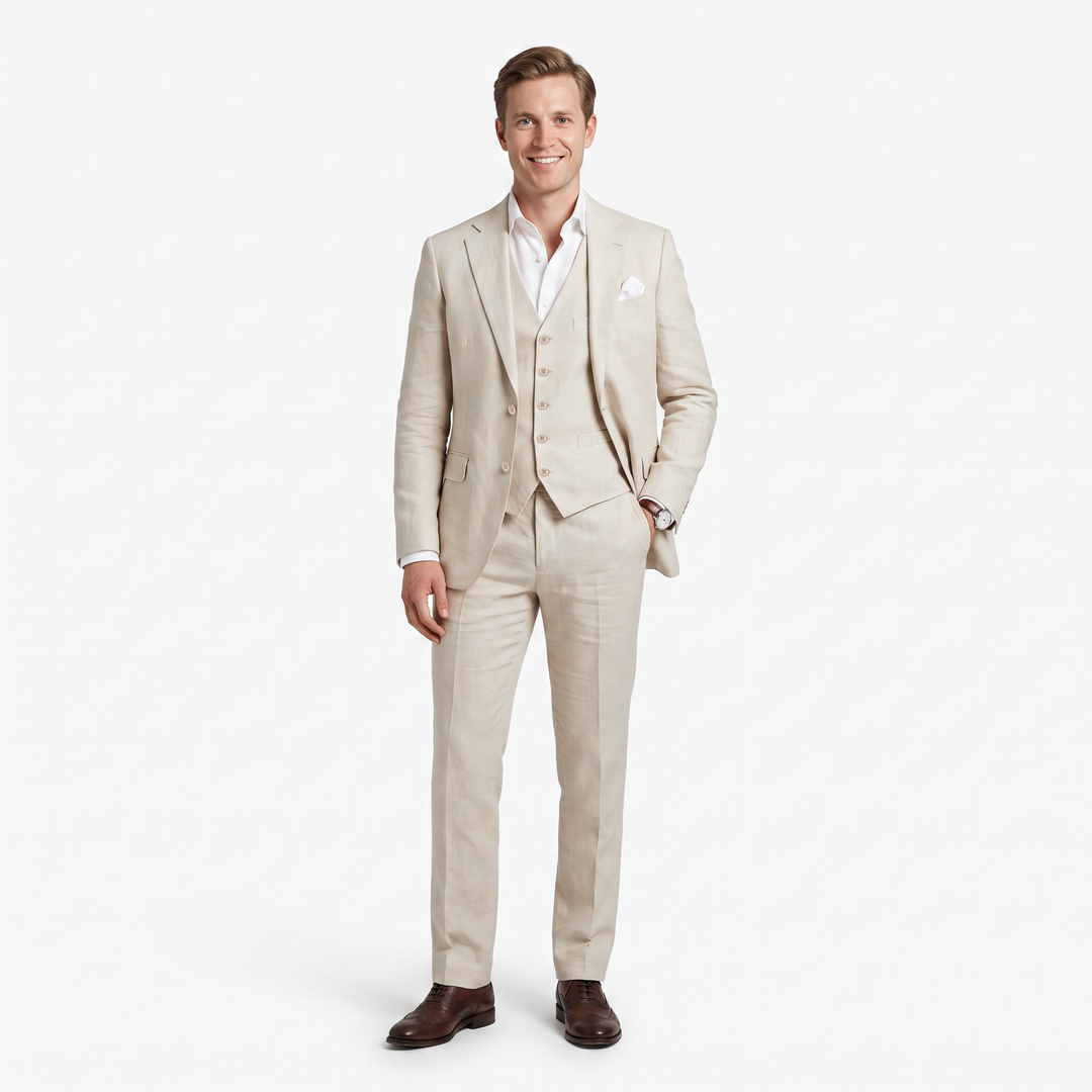Menseventwear Formal 3 Pieces Men’s Suit Flat Linen Notch Lapel Suit (Blazer+Vest+Pants) Mens Event Wear