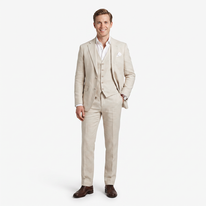 Menseventwear Formal 3 Pieces Men’s Suit Flat Linen Notch Lapel Suit (Blazer+Vest+Pants) Mens Event Wear