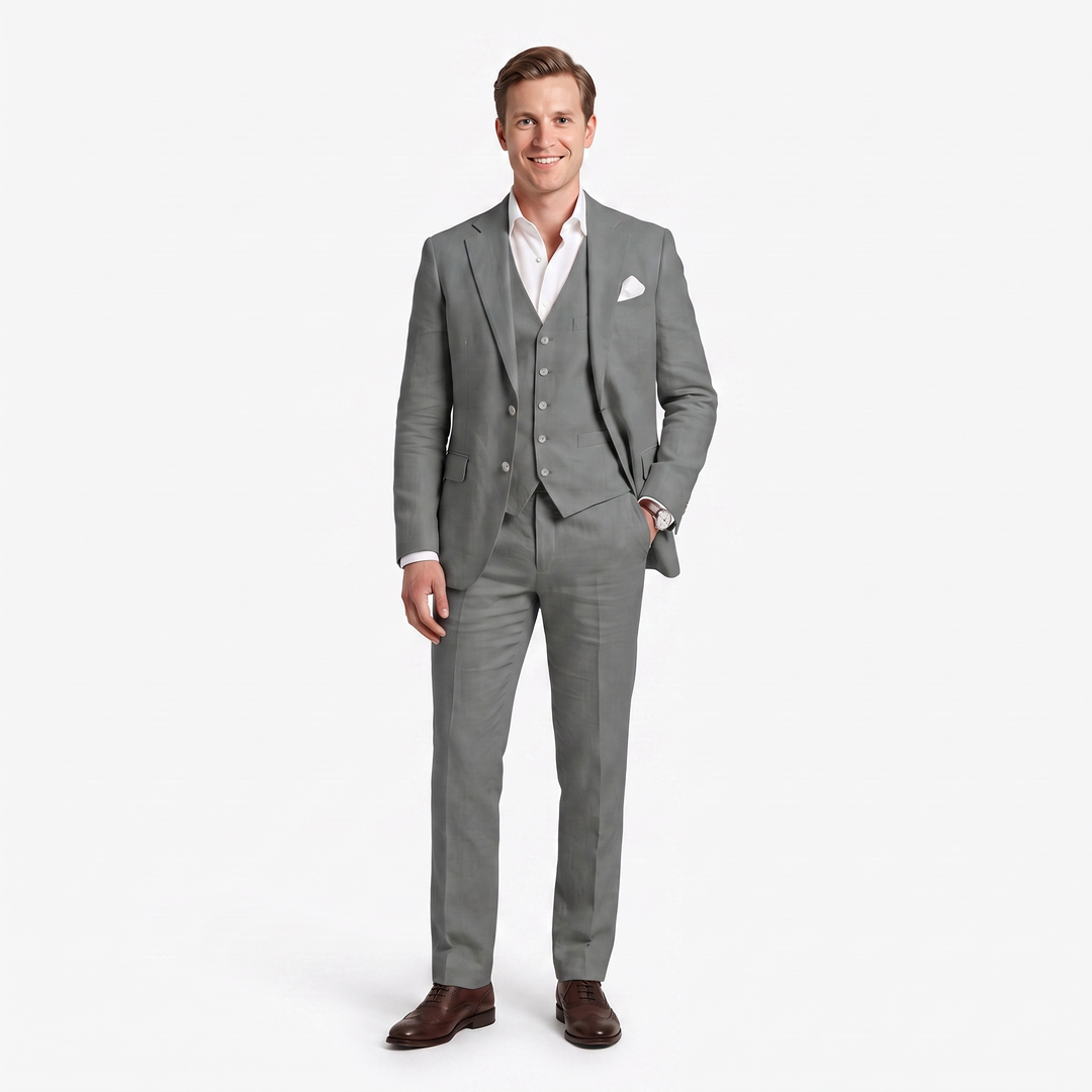 Menseventwear Formal 3 Pieces Men’s Suit Flat Linen Notch Lapel Suit (Blazer+Vest+Pants) Mens Event Wear