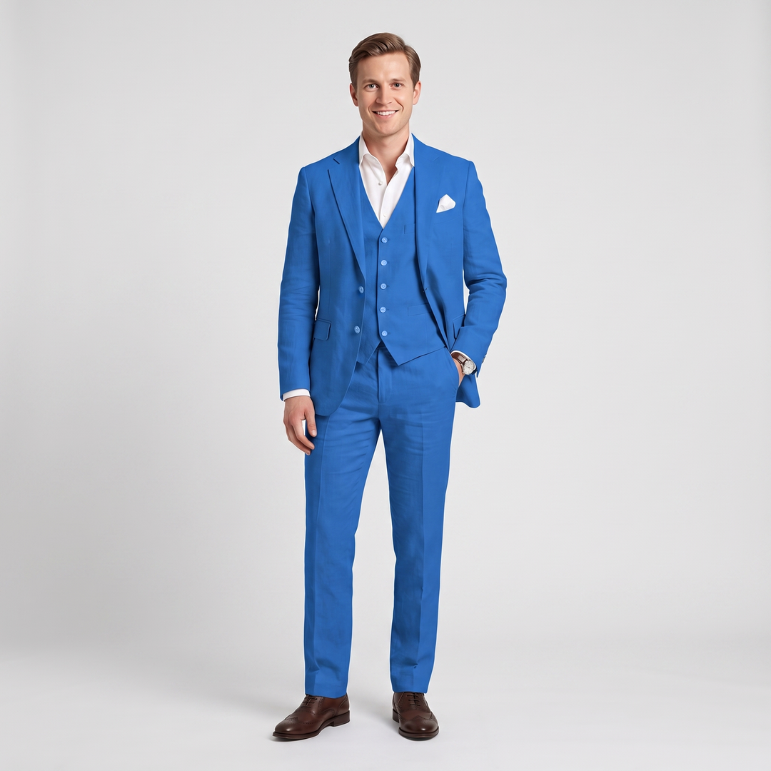 Menseventwear Formal 3 Pieces Men’s Suit Flat Linen Notch Lapel Suit (Blazer+Vest+Pants) Mens Event Wear