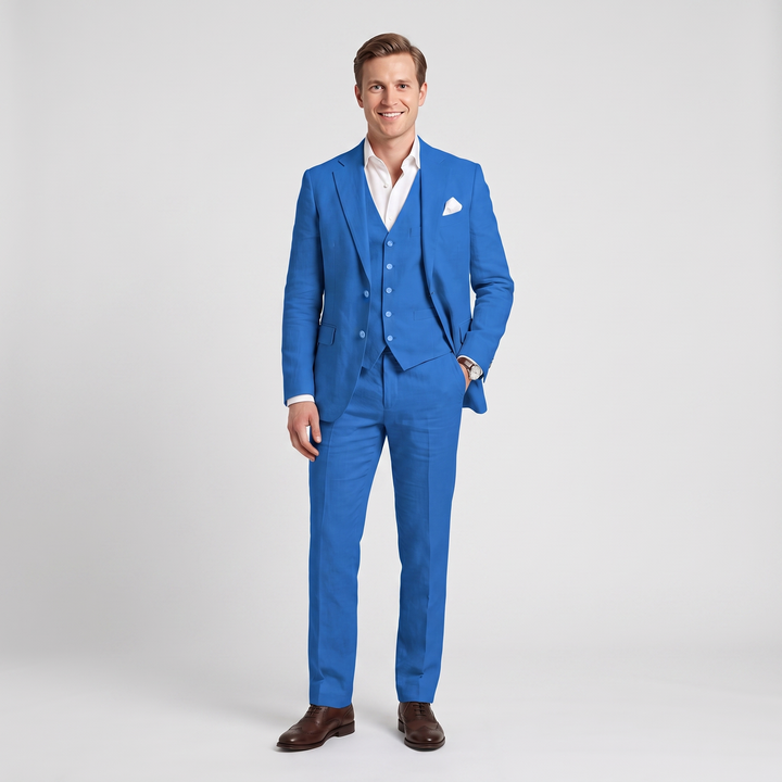 Menseventwear Formal 3 Pieces Men’s Suit Flat Linen Notch Lapel Suit (Blazer+Vest+Pants) Mens Event Wear