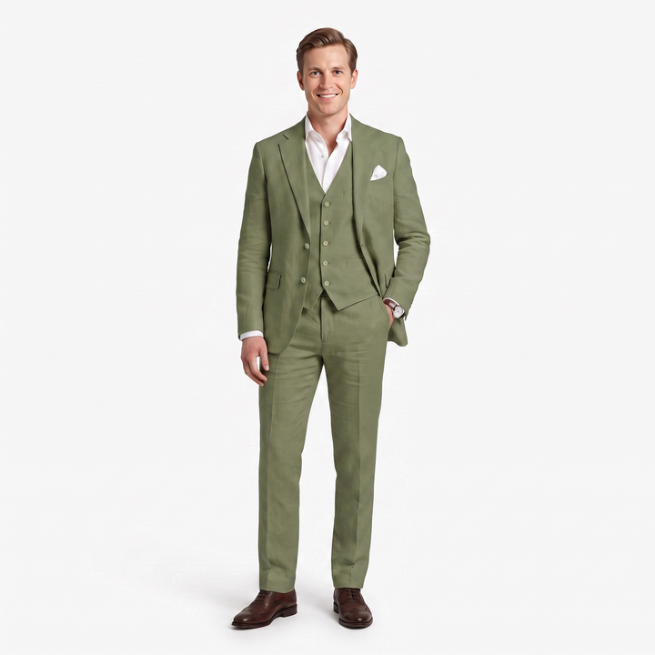 Menseventwear Formal 3 Pieces Men’s Suit Flat Linen Notch Lapel Suit (Blazer+Vest+Pants) Mens Event Wear