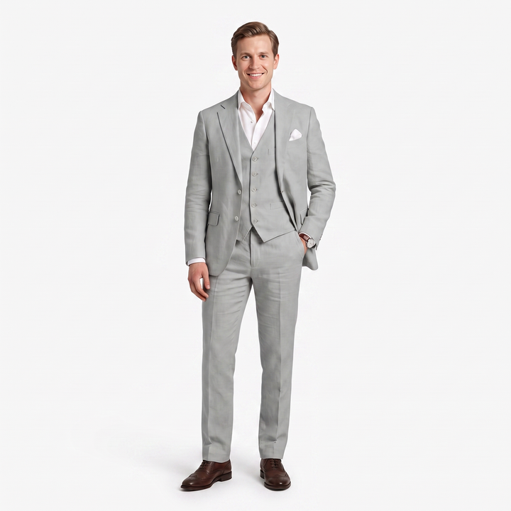 Menseventwear Formal 3 Pieces Men’s Suit Flat Linen Notch Lapel Suit (Blazer+Vest+Pants) Mens Event Wear