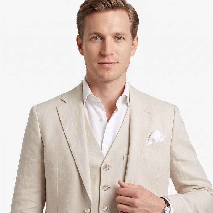 Menseventwear Formal 3 Pieces Men’s Suit Flat Linen Notch Lapel Suit (Blazer+Vest+Pants) Mens Event Wear