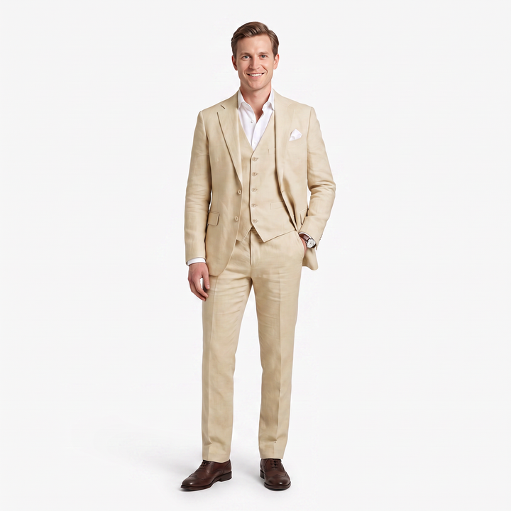 Menseventwear Formal 3 Pieces Men’s Suit Flat Linen Notch Lapel Suit (Blazer+Vest+Pants) Mens Event Wear