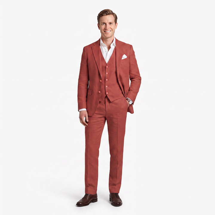 Menseventwear Formal 3 Pieces Men’s Suit Flat Linen Notch Lapel Suit (Blazer+Vest+Pants) Mens Event Wear