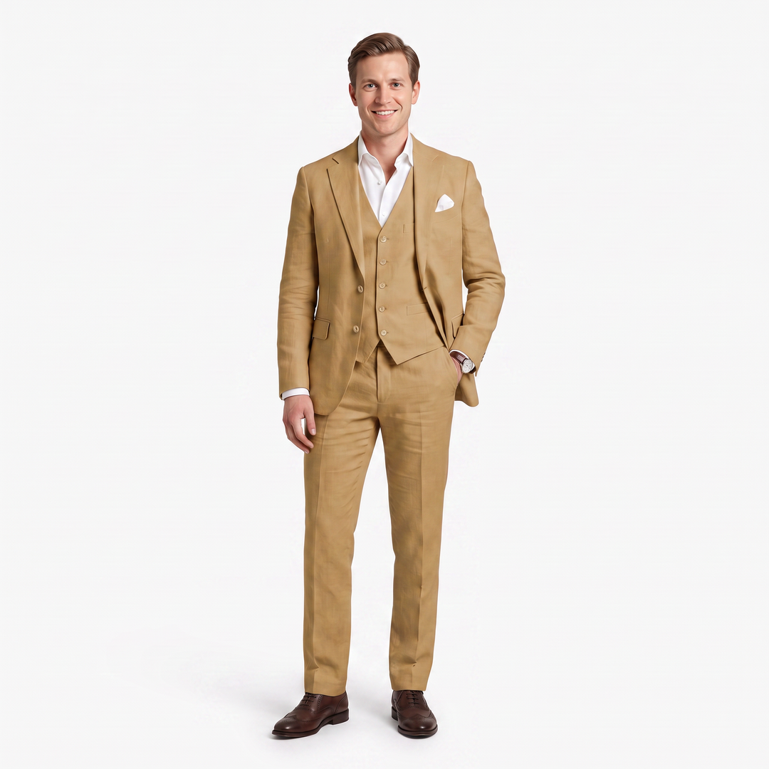 Menseventwear Formal 3 Pieces Men’s Suit Flat Linen Notch Lapel Suit (Blazer+Vest+Pants) Mens Event Wear
