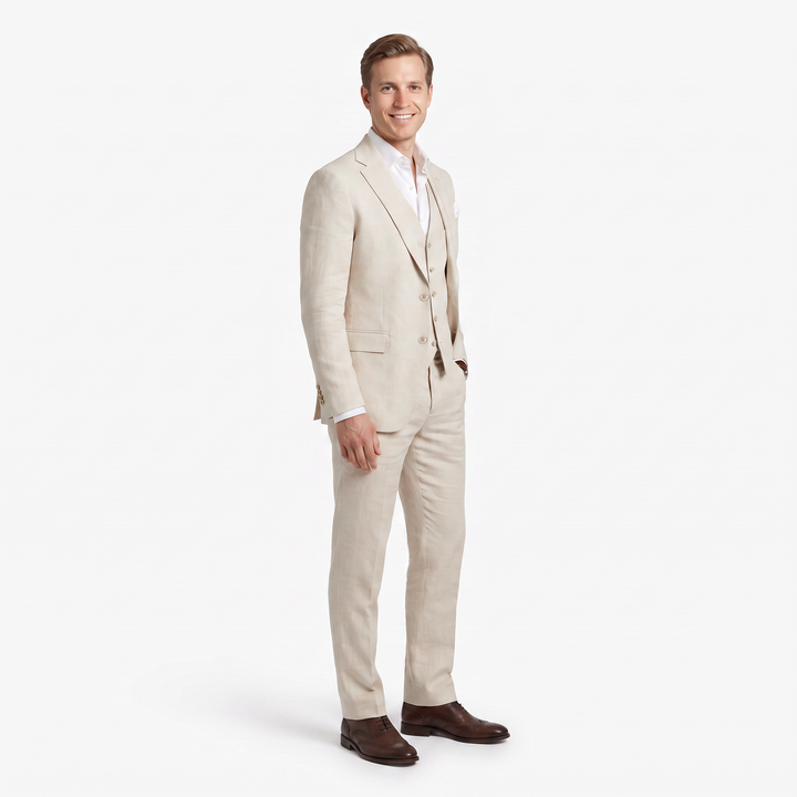 Menseventwear Formal 3 Pieces Men’s Suit Flat Linen Notch Lapel Suit (Blazer+Vest+Pants) Mens Event Wear