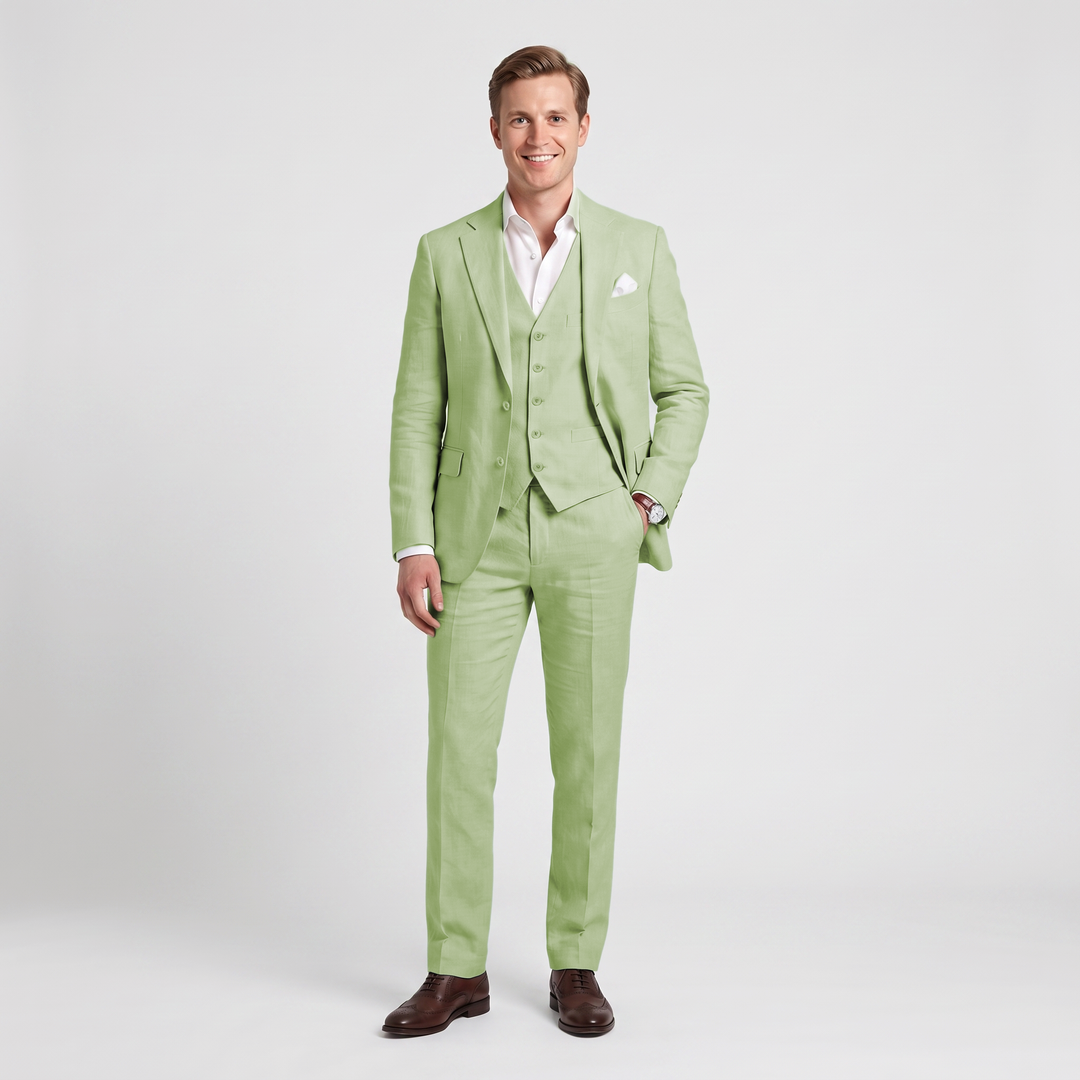 Menseventwear Formal 3 Pieces Men’s Suit Flat Linen Notch Lapel Suit (Blazer+Vest+Pants) Mens Event Wear