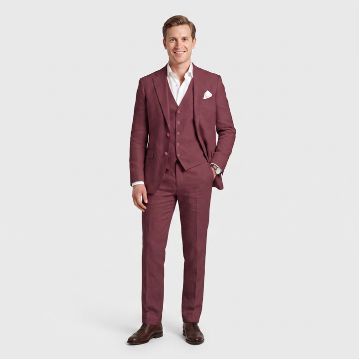Menseventwear Formal 3 Pieces Men’s Suit Flat Linen Notch Lapel Suit (Blazer+Vest+Pants) Mens Event Wear