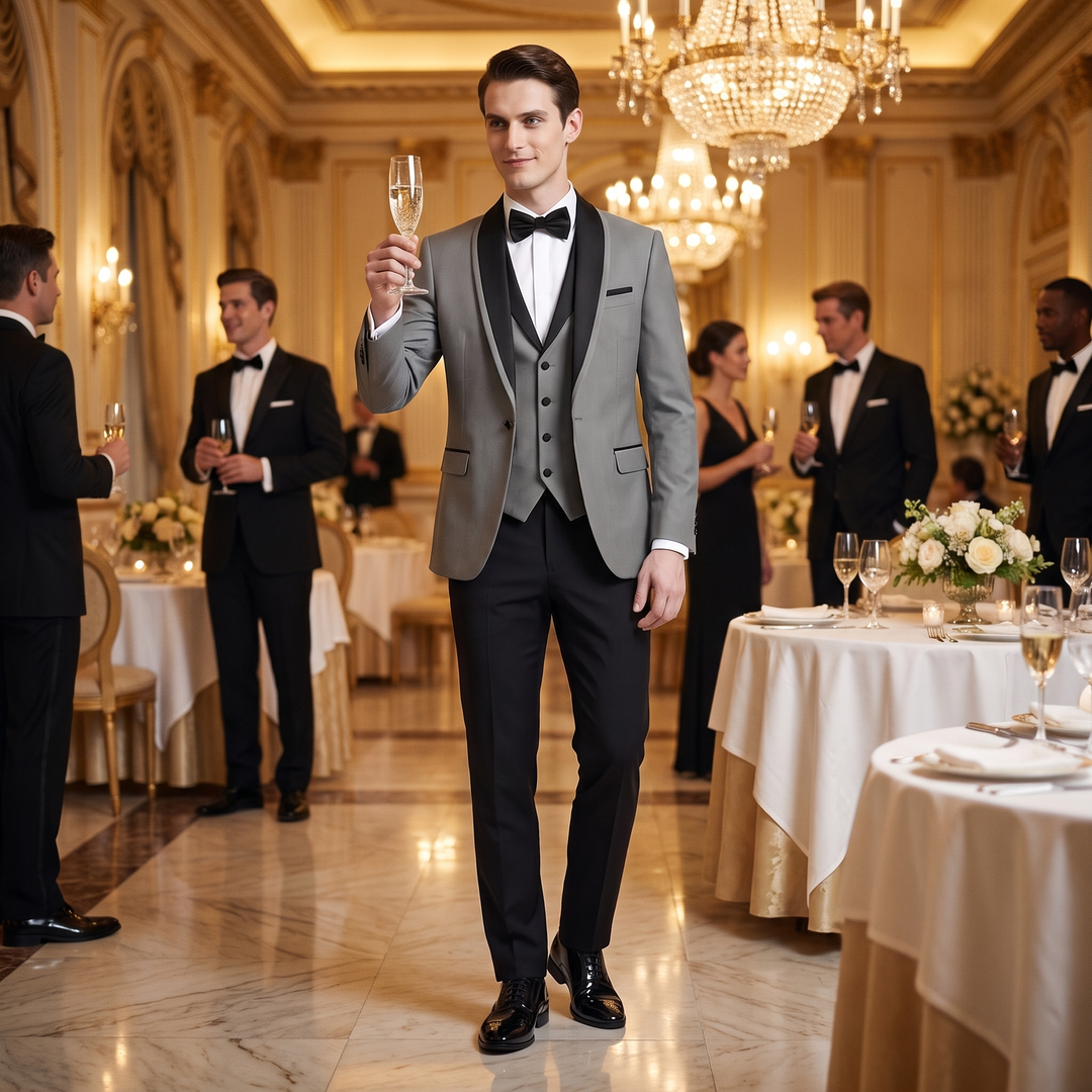 Menseventwear Formal 3 Pieces Men‘’s Suit Flat Shawl Lapel Tuxedos (Blazer+vest+Pants) Mens Event Wear