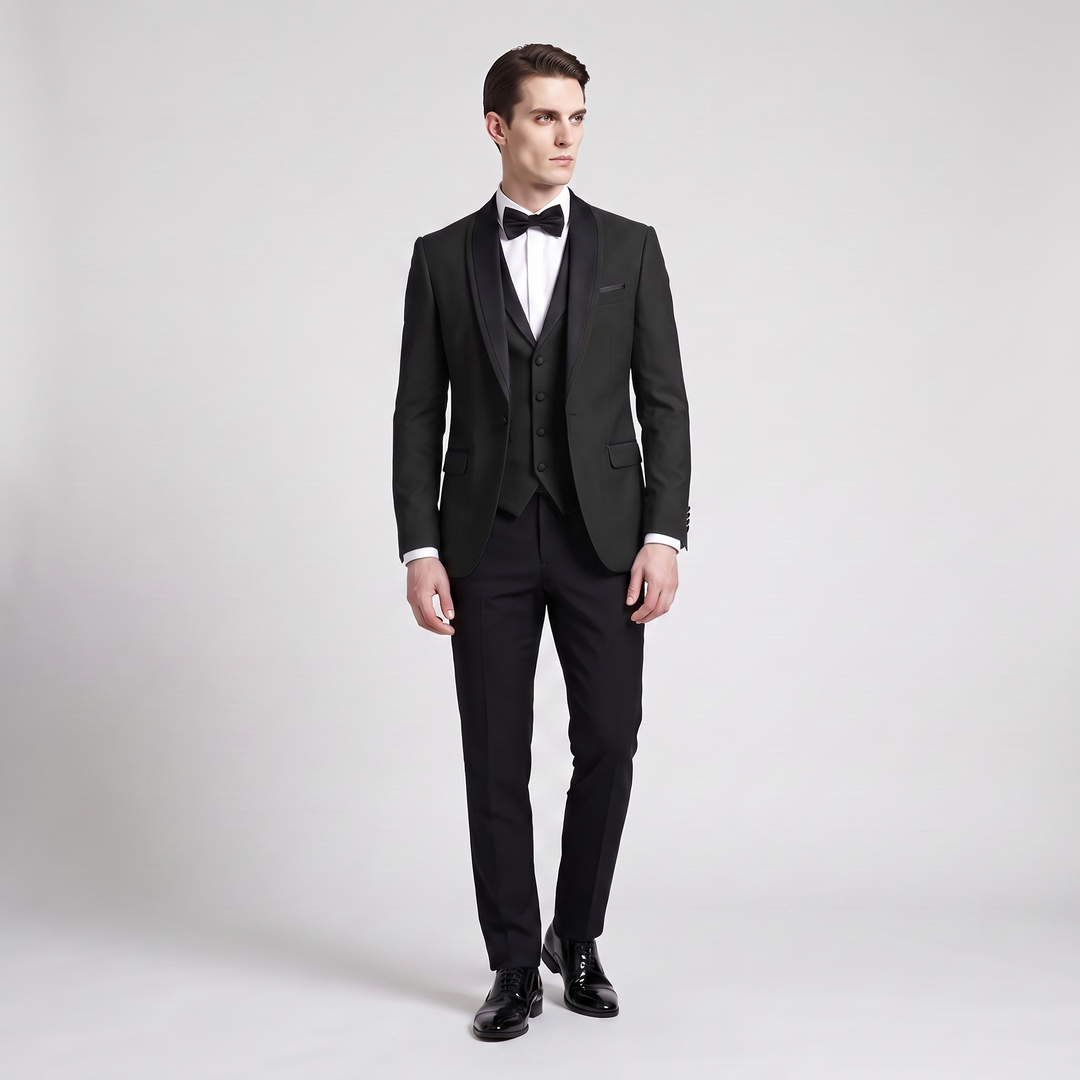 Menseventwear Formal 3 Pieces Men‘’s Suit Flat Shawl Lapel Tuxedos (Blazer+vest+Pants) Mens Event Wear