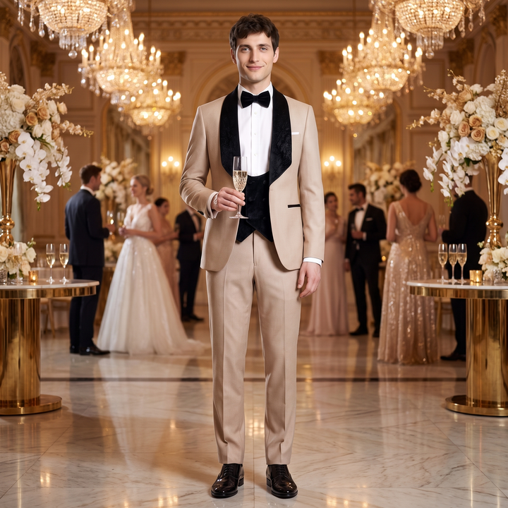 Menseventwear Formal 3 Pieces Men‘’s Suit Flat Shawl Lapel Tuxedos (Blazer+vest+Pants) Mens Event Wear
