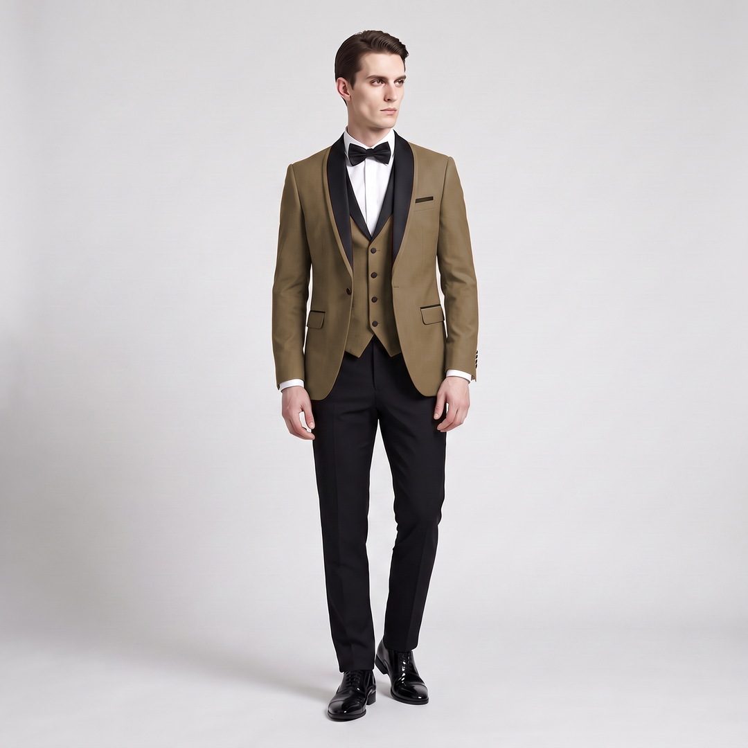 Menseventwear Formal 3 Pieces Men‘s Suit Flat Shawl Lapel Tuxedos (Blazer+vest+Pants) Mens Event Wear